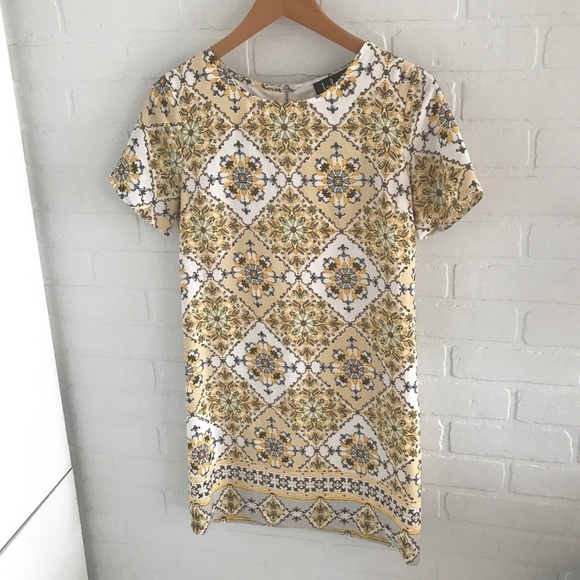 Lulus Mini dress Retro Mod Buttery soft Butter Yellow white Mozaïk print Size XS - Picture 2 of 11